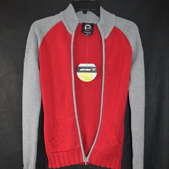 NEW WITH TAG SKI-DO WOMEN SWEATER WARM SLIM FIT POCKETS RED/GREY KNIT, S… - Picture 1 of 11